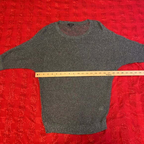 Express Silver & Gray Knit 3/4 Sleeve Scoop Neck Oversize Sweater, Size SP - Picture 5 of 8